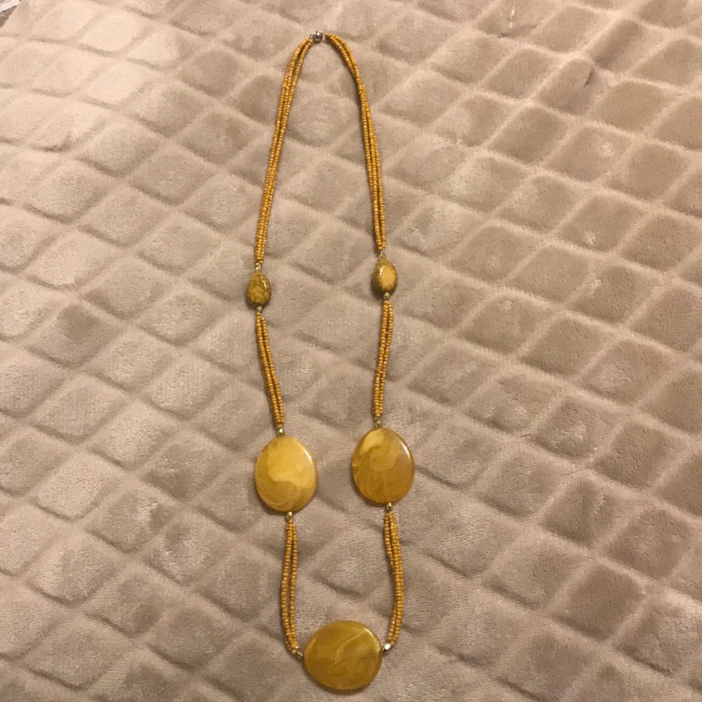 3/$13 mustard Colored necklace 28 inches long